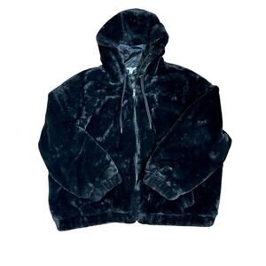 NWOT Time and Tru Vegan Fur Zippered Hoodie Luxury Black Size 2X